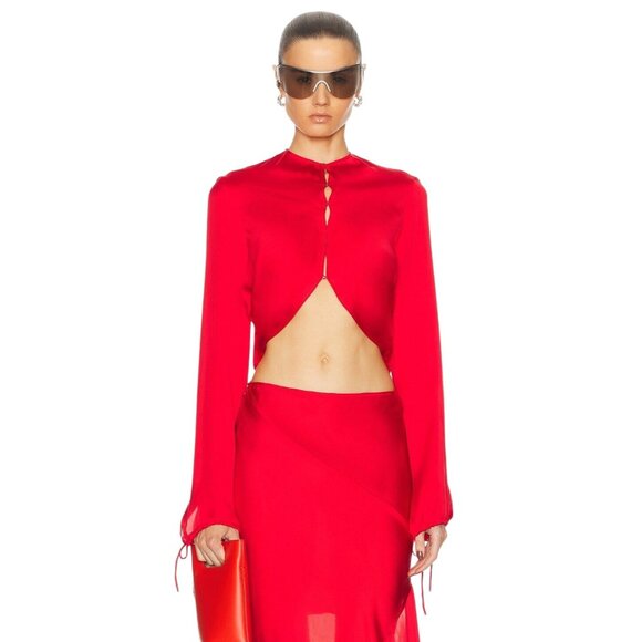 Acne Studios Long Sleeve Blouse in Bright Red 42 New Womens Silk Top - Picture 1 of 15